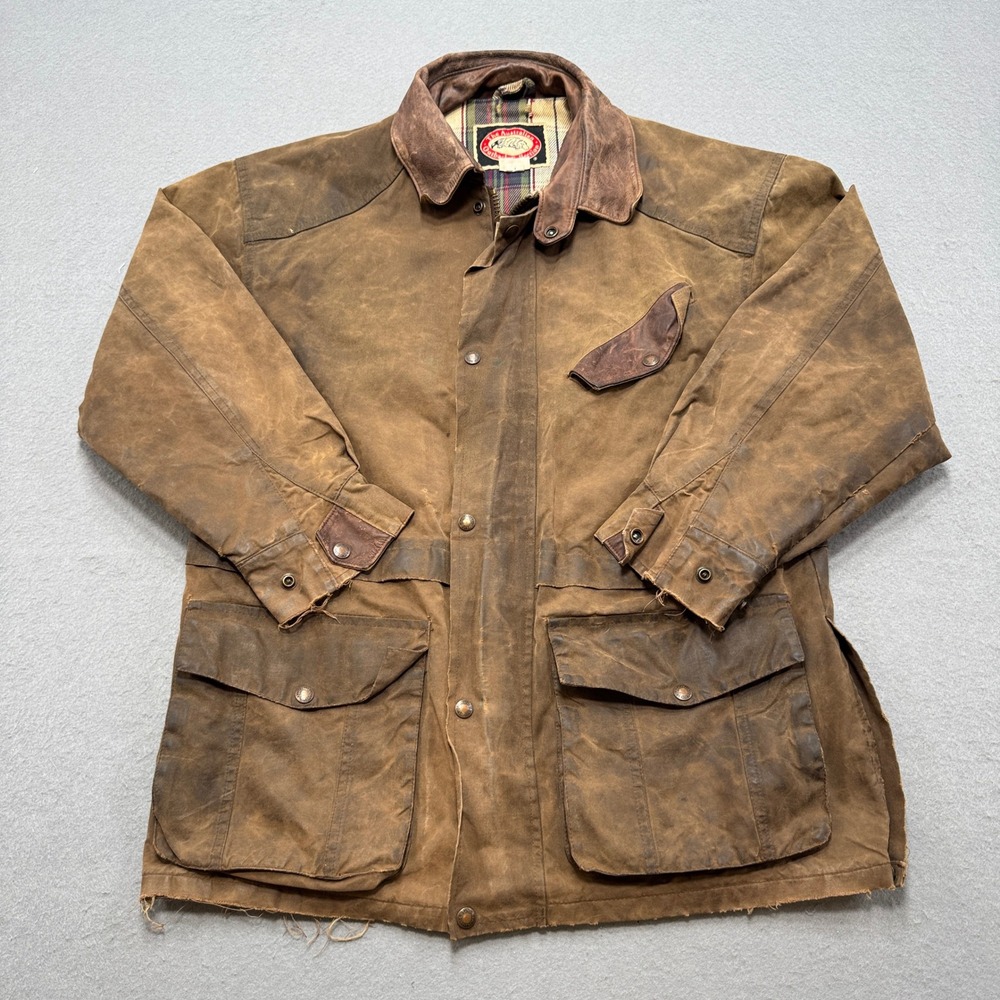 Vintage Australian Outback Jacket Mens S Brown Plaid Oilskin Waxed Cotton Canada